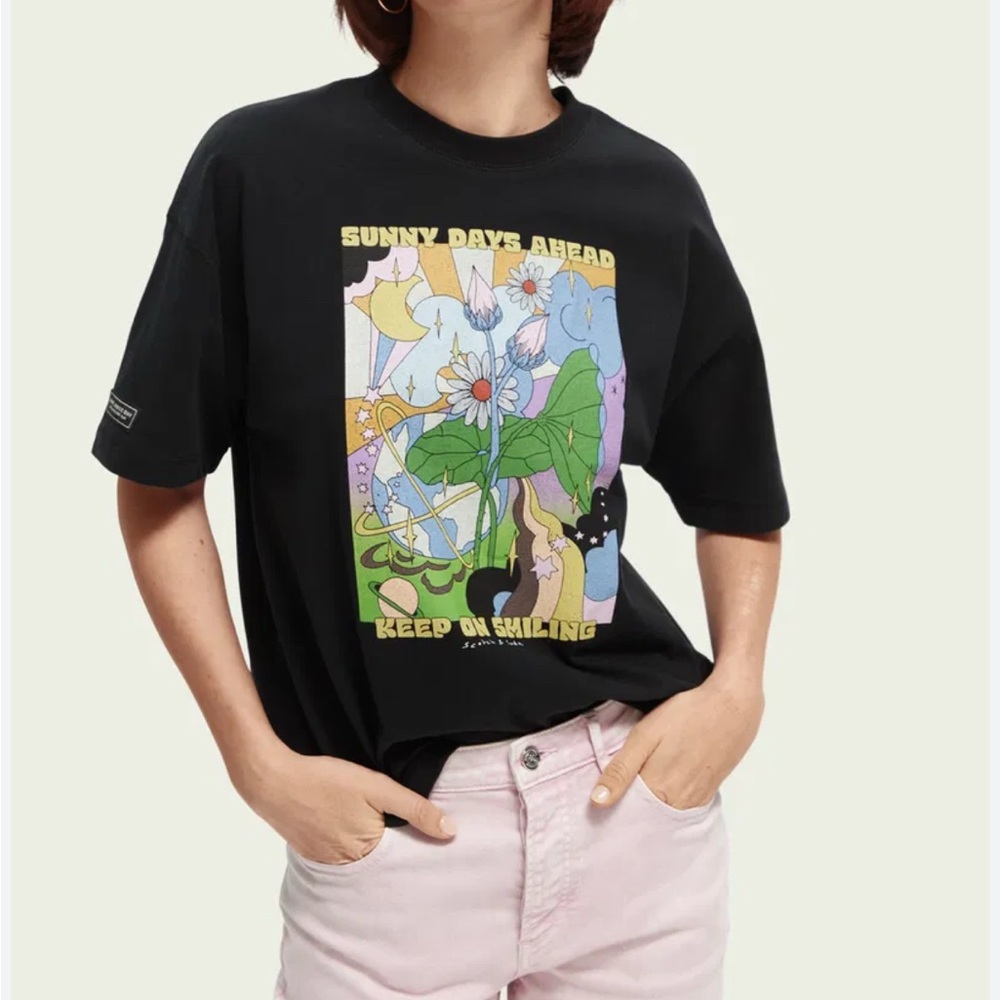 Scotch & Soda Black Tee with Multicolor Graphic